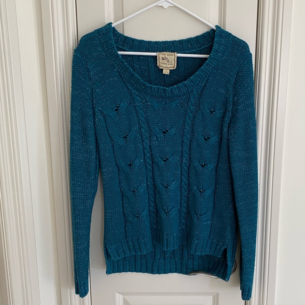 Pink Rose Turquoise Knit Top